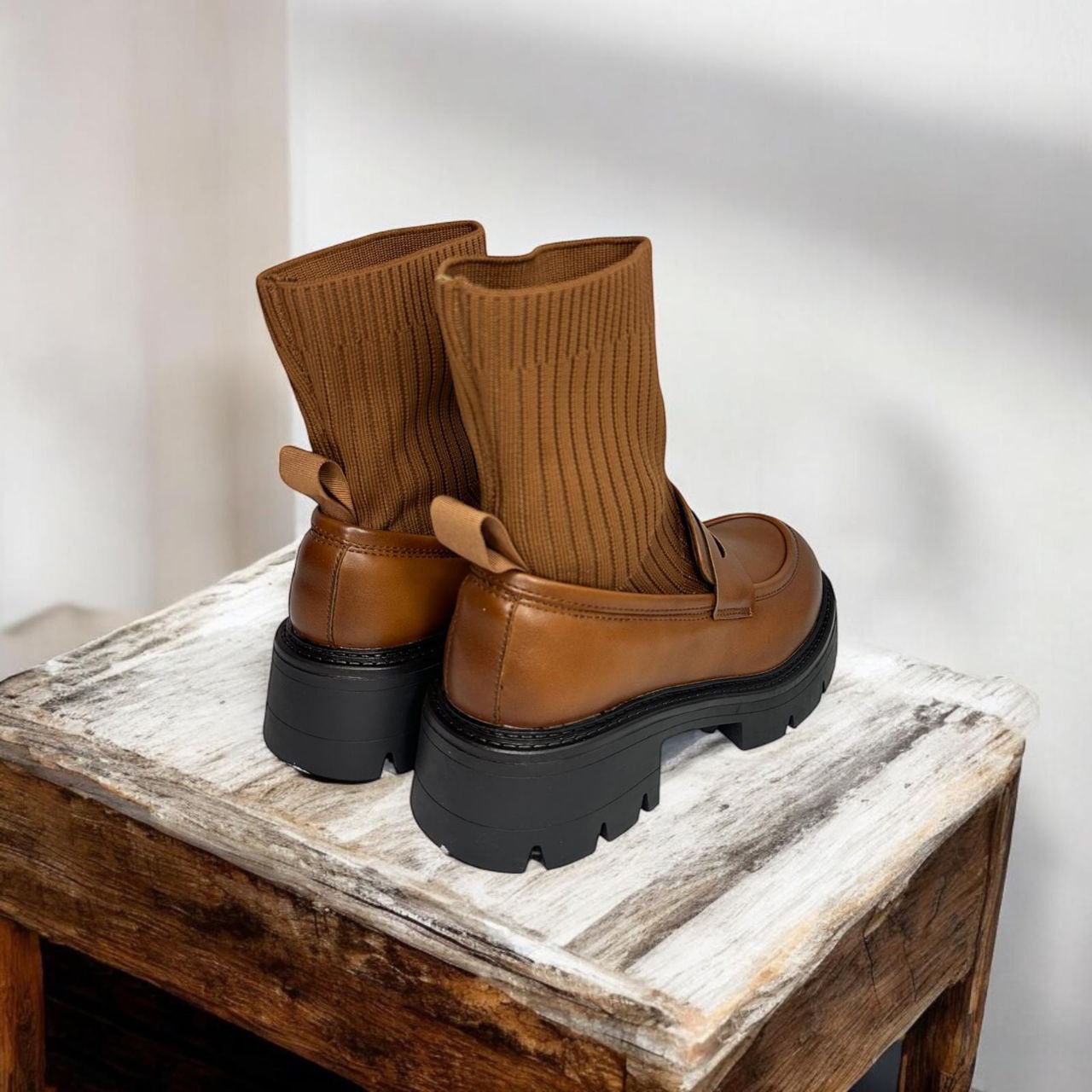 Mocassino suola in gomma con simil calza elasticizzata alla caviglia SockLoaferâ˘