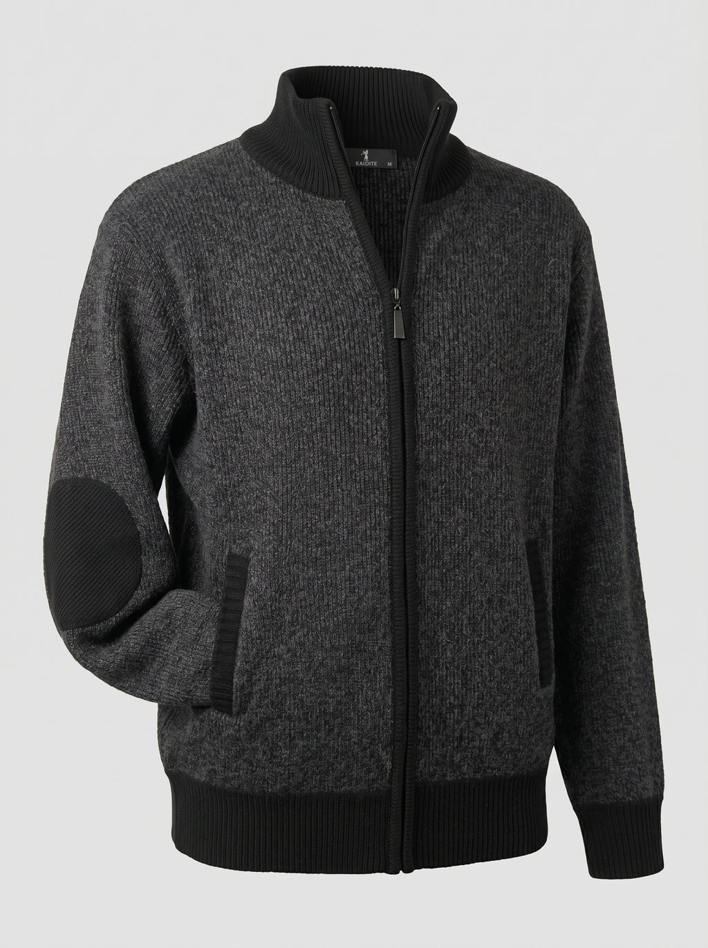 Felpa uomo felpata con zip completa e toppe al gomito