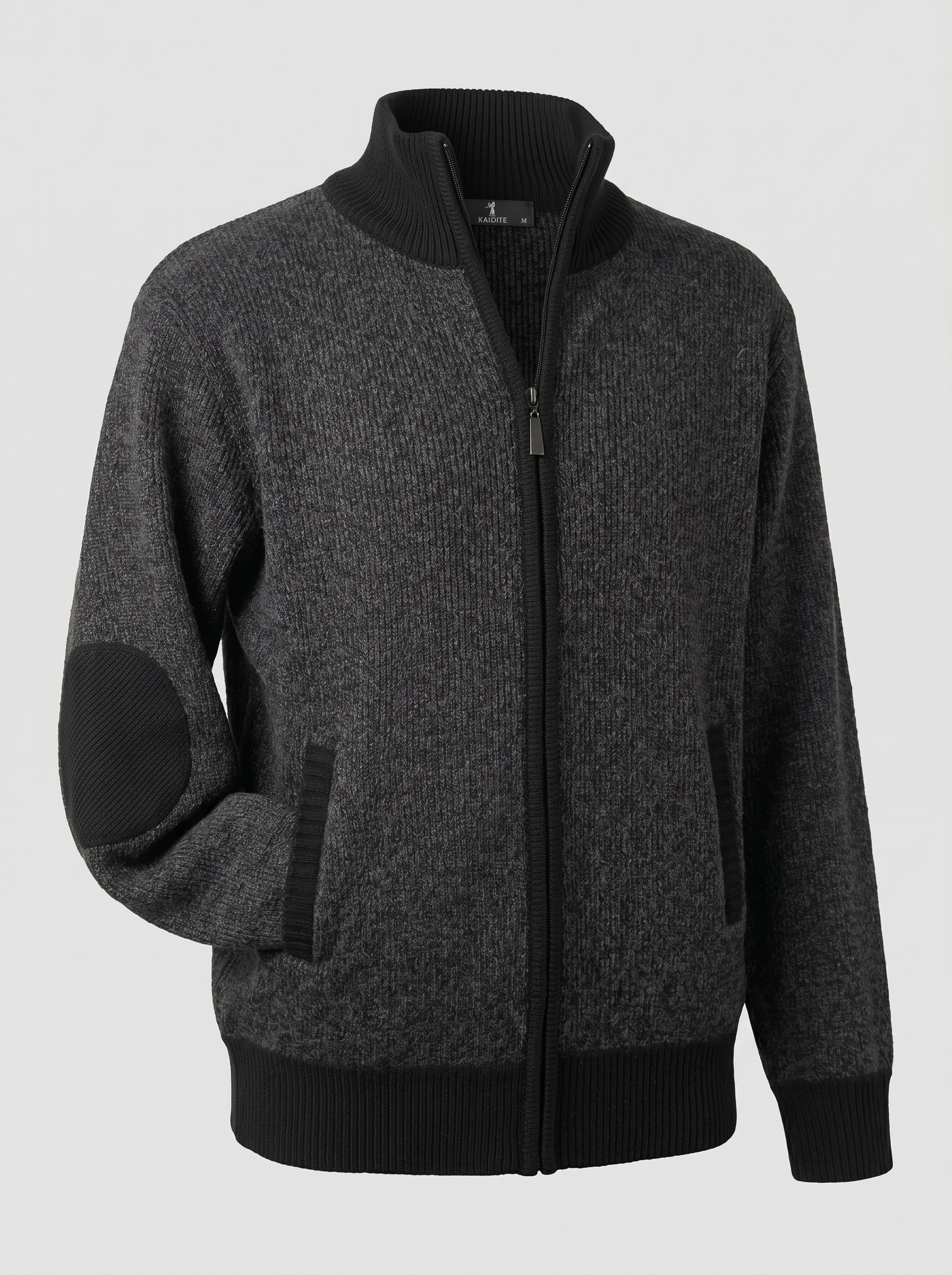 Felpa uomo felpata con zip completa e toppe al gomito