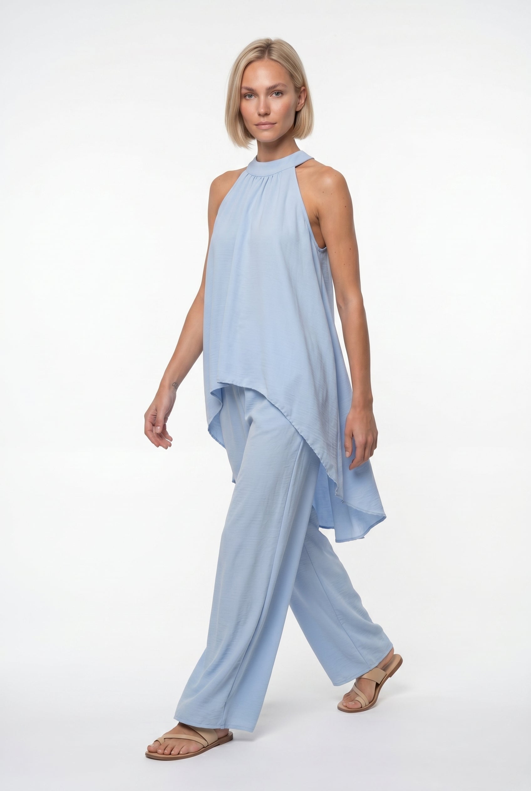 Completo elegante smanicato con fiocco + pantalone palazzo