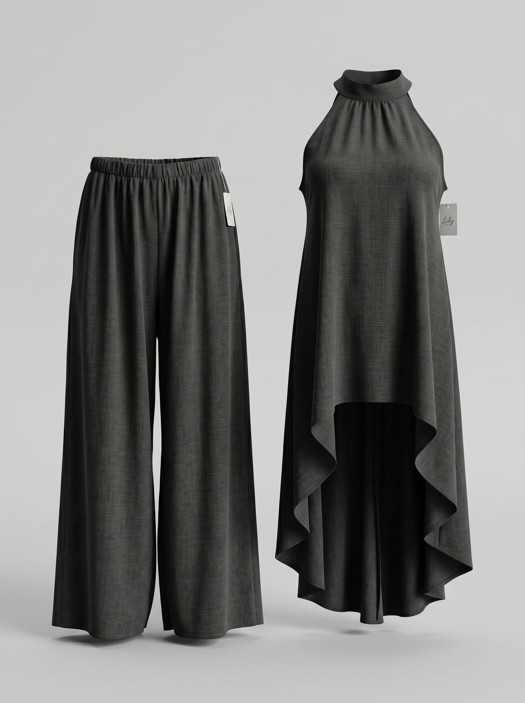 Completo elegante smanicato con fiocco + pantalone palazzo