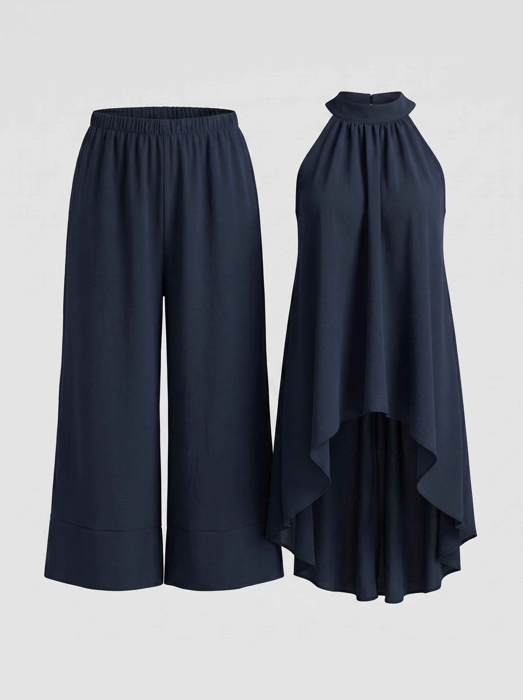 Completo elegante smanicato con fiocco + pantalone palazzo