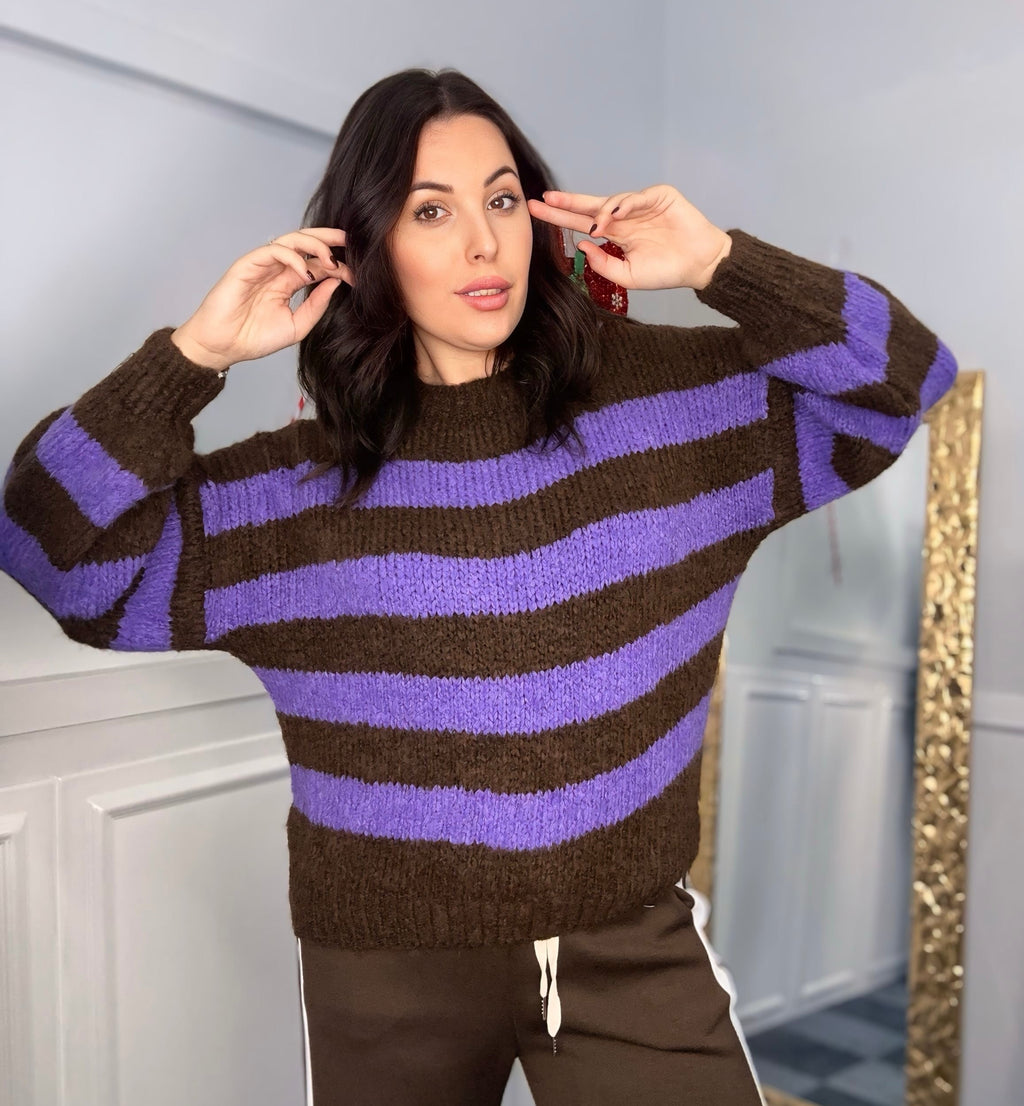 Maglione 'Cozy Chic': Righe Audaci & Maniche a Palloncino!