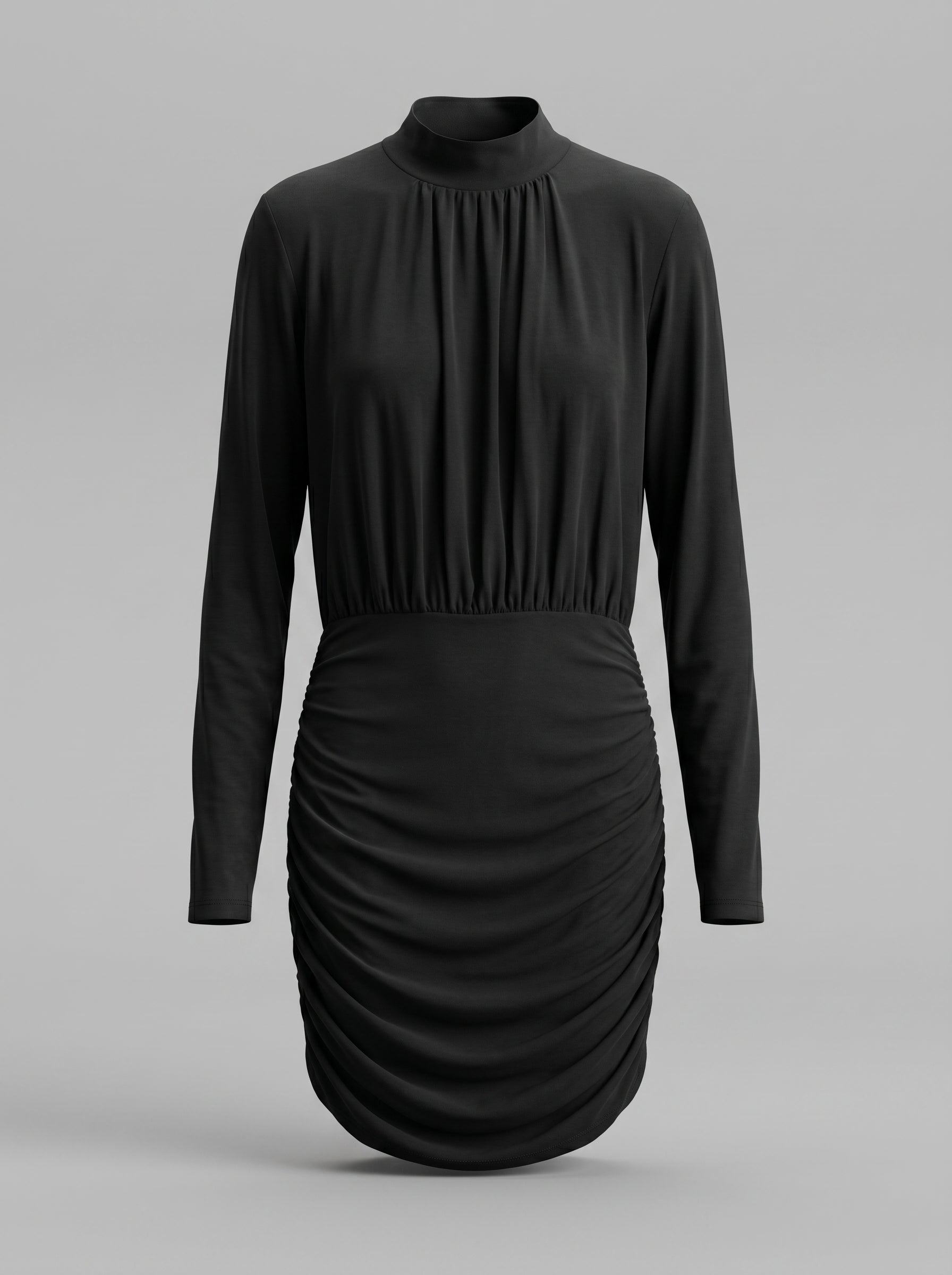 Vestito Dea - Vestito Corto Manica Lunga con Spallina e Lavorazione Drappeggio