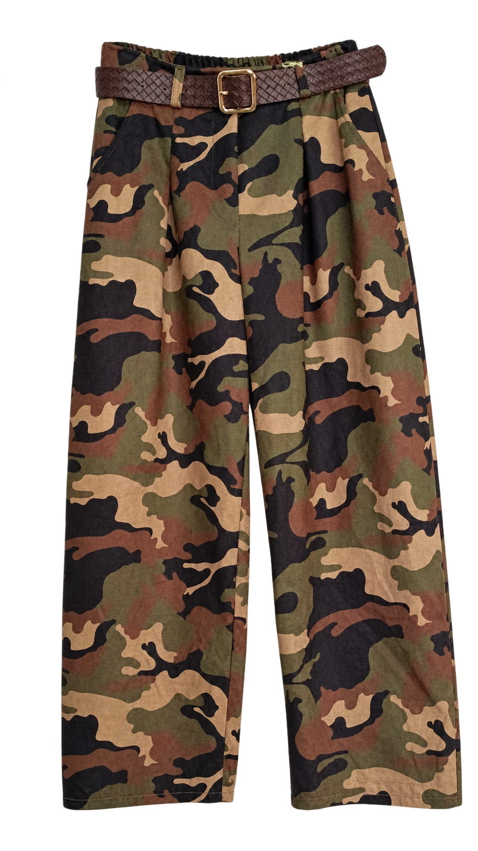 Pantaloni mimetici con cintura intrecciata