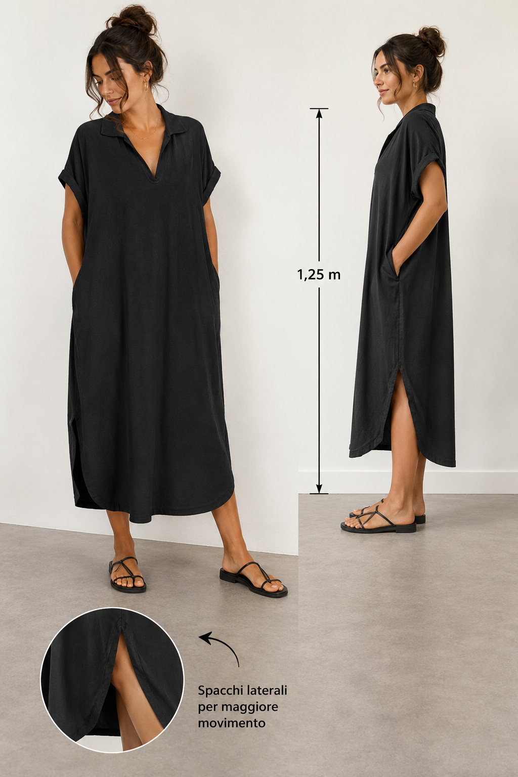 Abito Casual con Colletto e Tasche