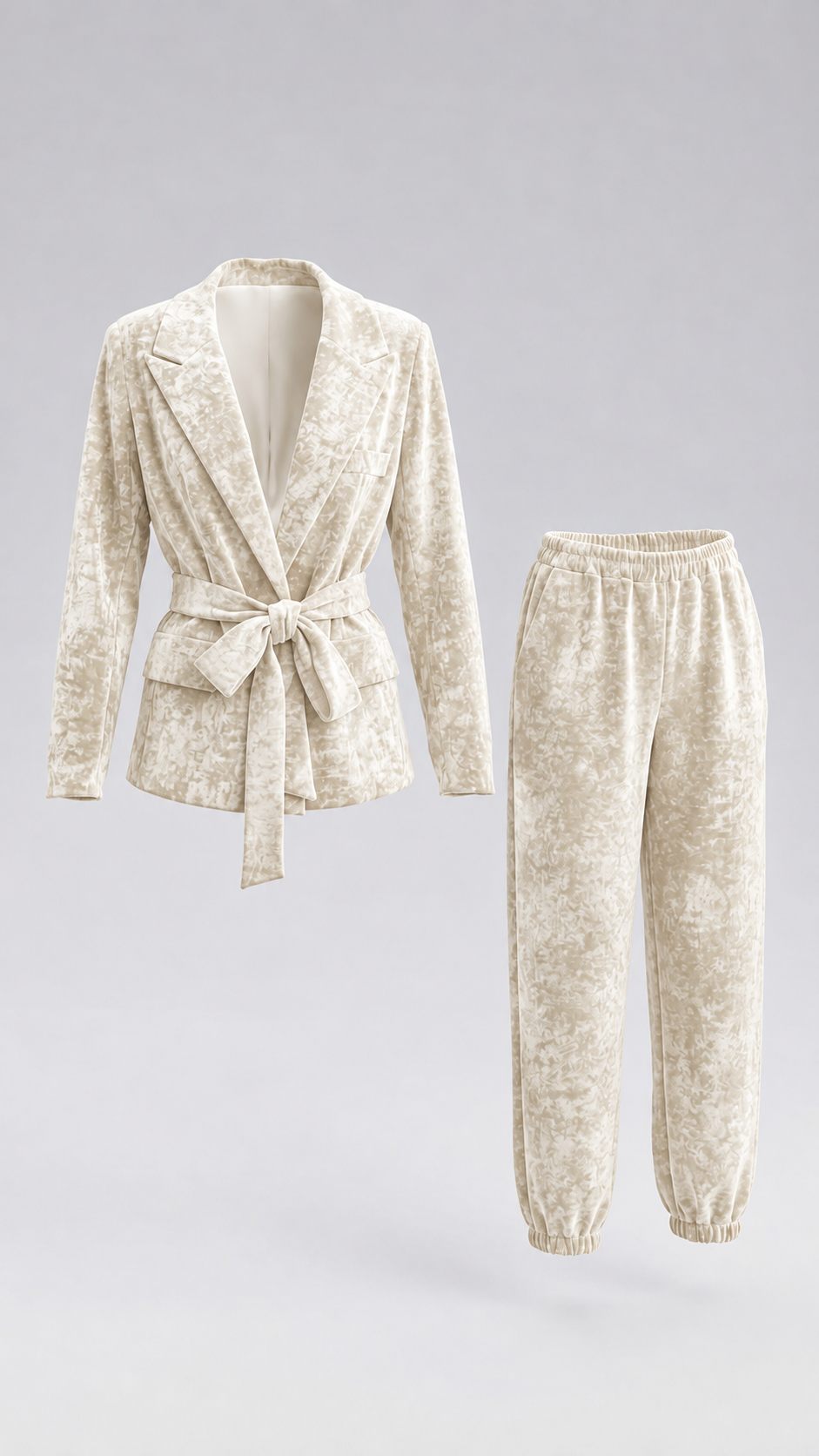 Tailleur donna in velluto con cintura e pantaloni balloon