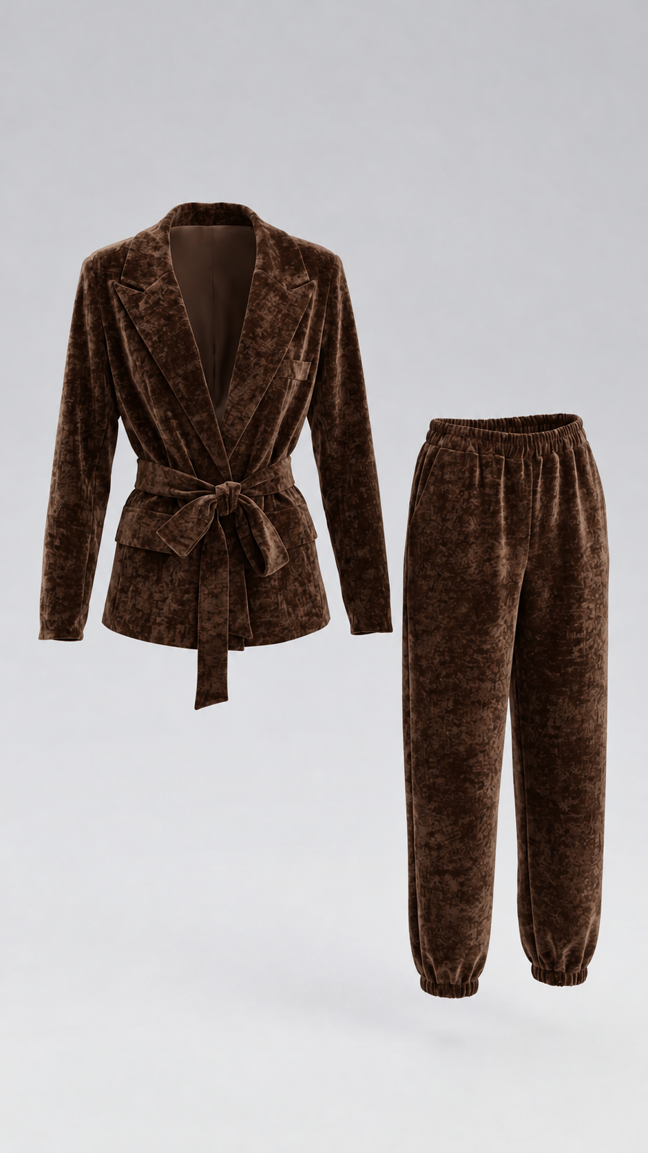 Tailleur donna in velluto con cintura e pantaloni balloon