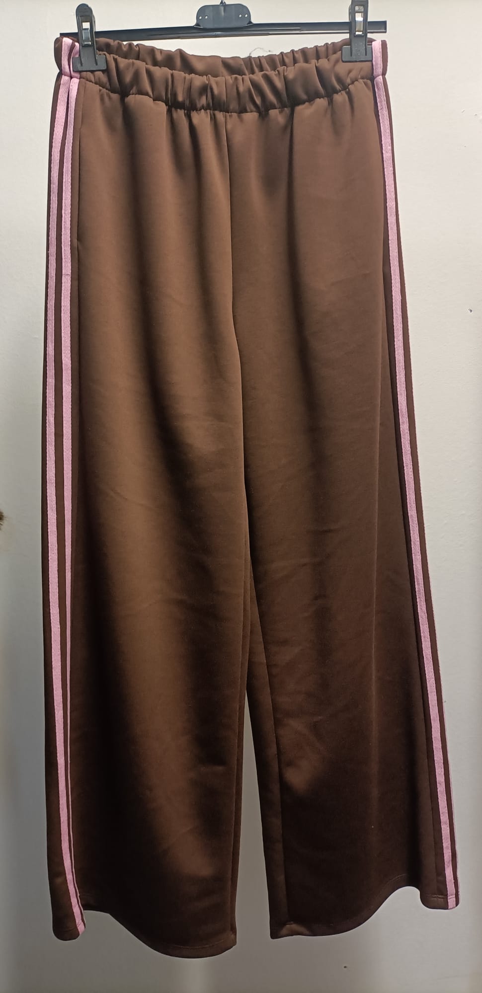 Pantalone Tuta in Felpa/Viscosa Tinta Unita con Bande Laterali Colorate