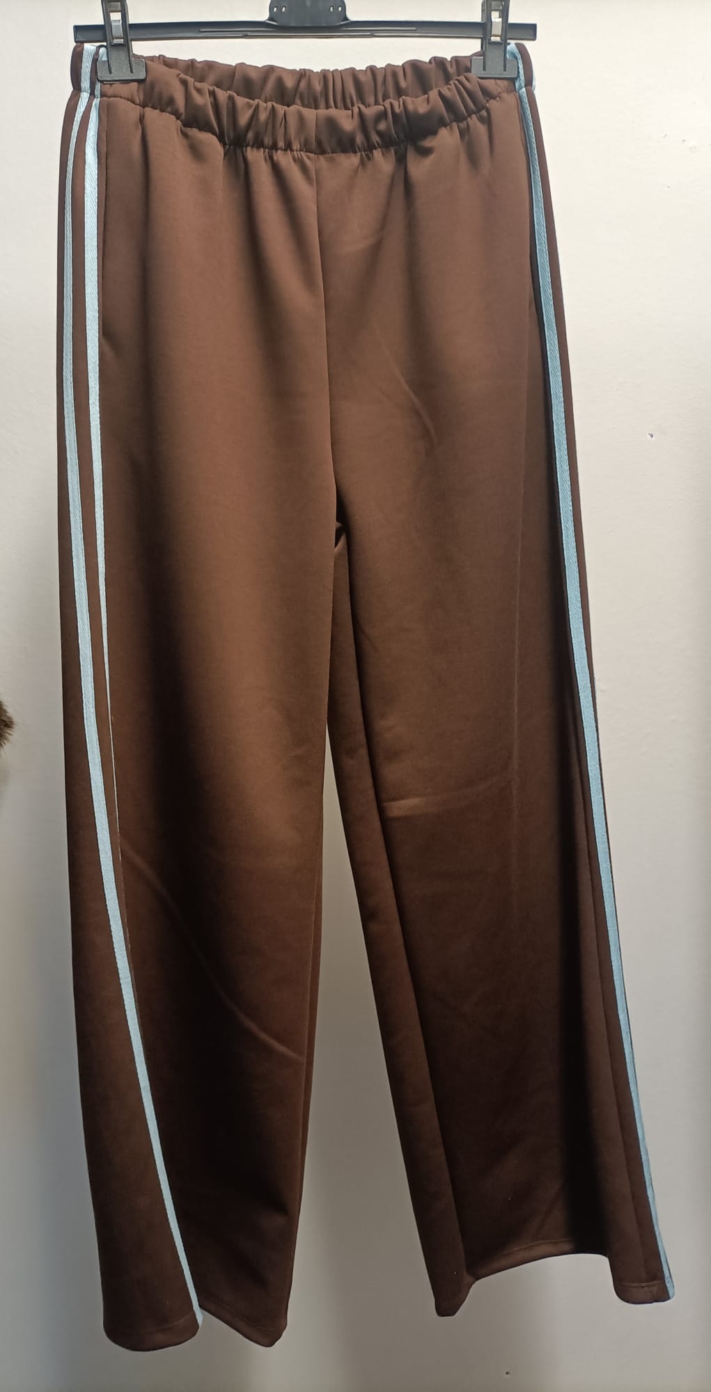 Pantalone Tuta in Felpa/Viscosa Tinta Unita con Bande Laterali Colorate