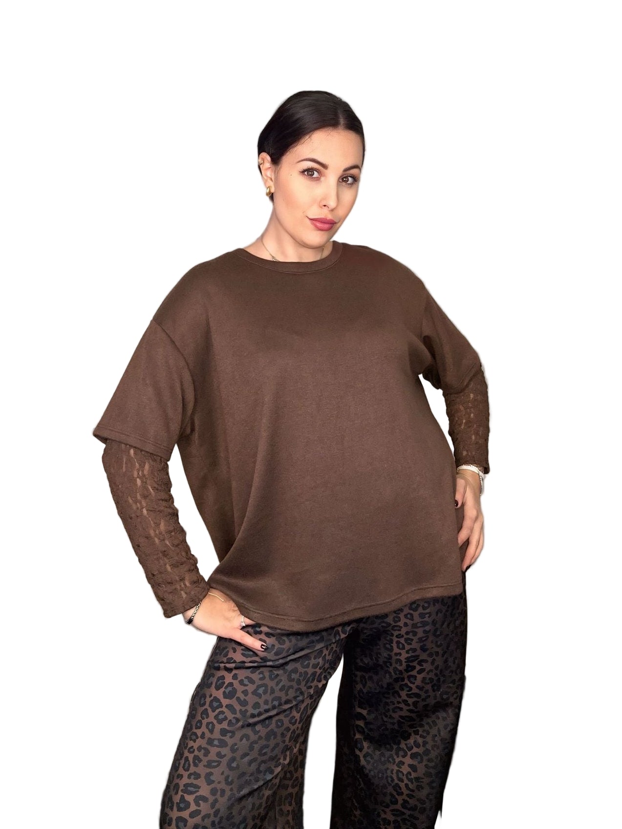 Maglia Comfort con Dettaglio Manica in Pizzo a Guanto