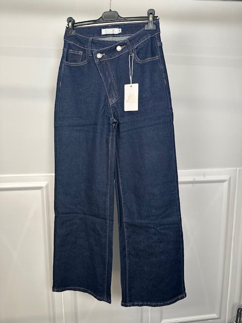 Olivia Wide Leg Denim con Allacciatura Doppia Jeans Palazzo Eleganza Sartoriale e Fit Perfetto