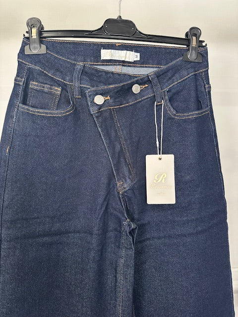 Olivia Wide Leg Denim con Allacciatura Doppia Jeans Palazzo Eleganza Sartoriale e Fit Perfetto