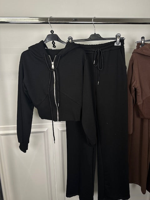 Tuta Carolina Set Moda: Giacchetto Crop con Zip e Pantalone Wide Leg