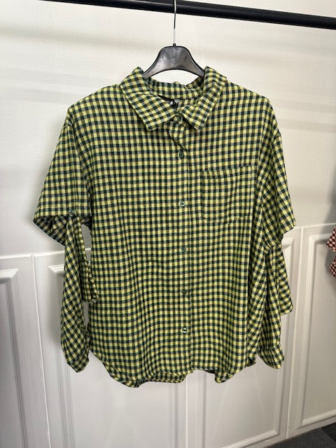 Camicia a Quadretti con Maniche Staccabili in Cotone Versatile per 4 Stagioni Collo Francese e Design Chic Taglia fino a 52