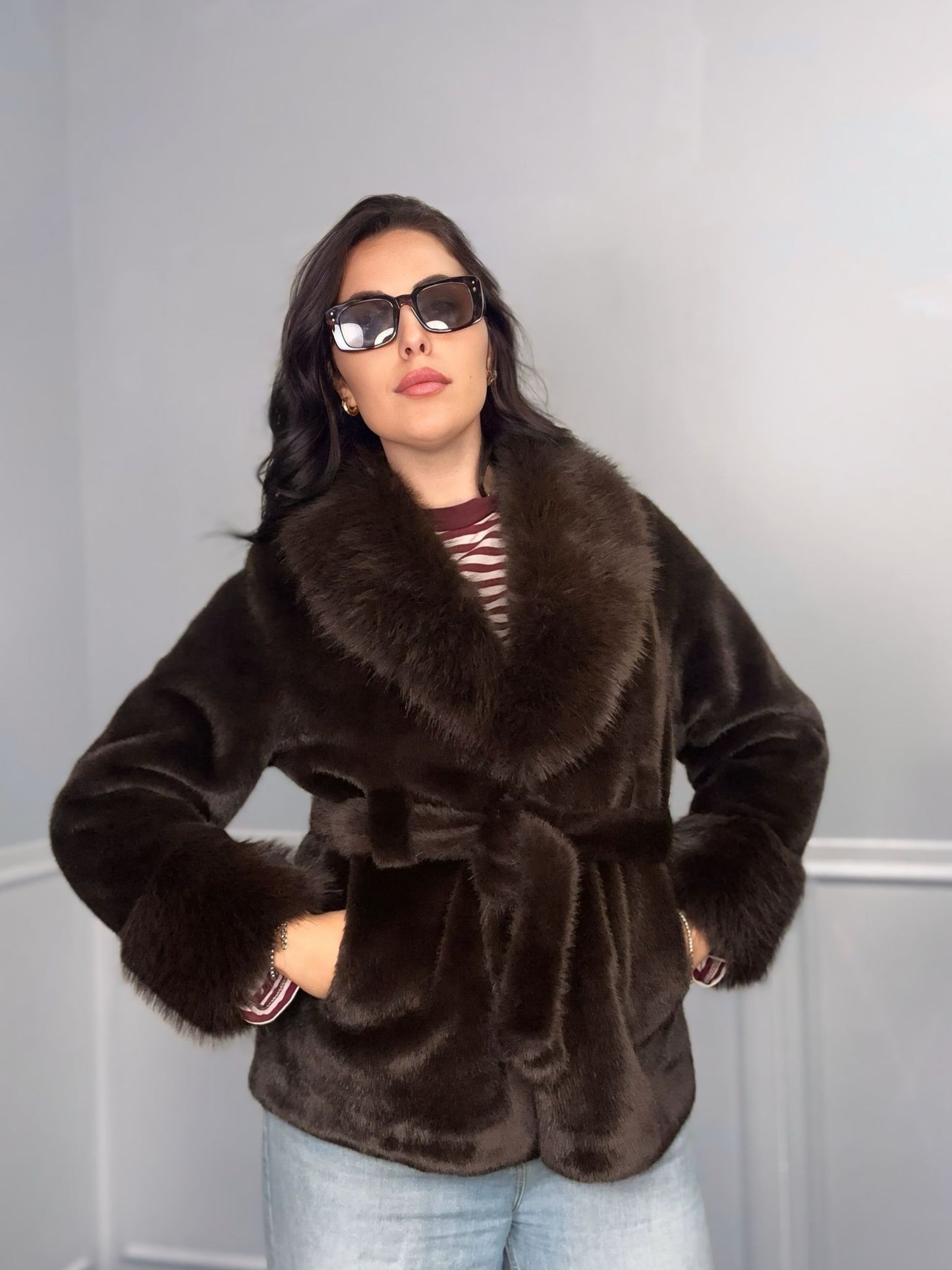 Ecopelliccia cinta in pelliccia