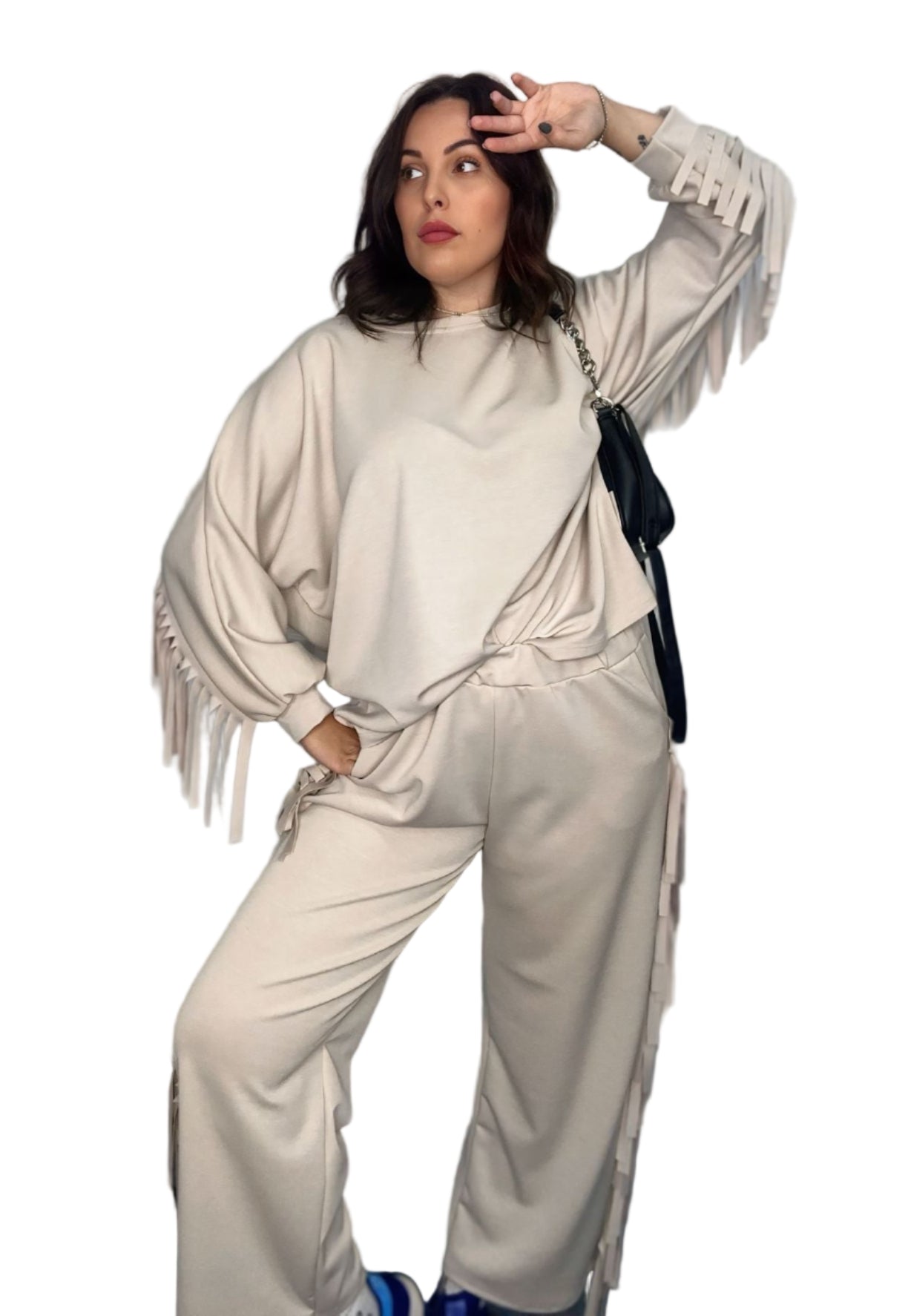 Tuta Casacca e Pantalone Over con Dettagli Frange