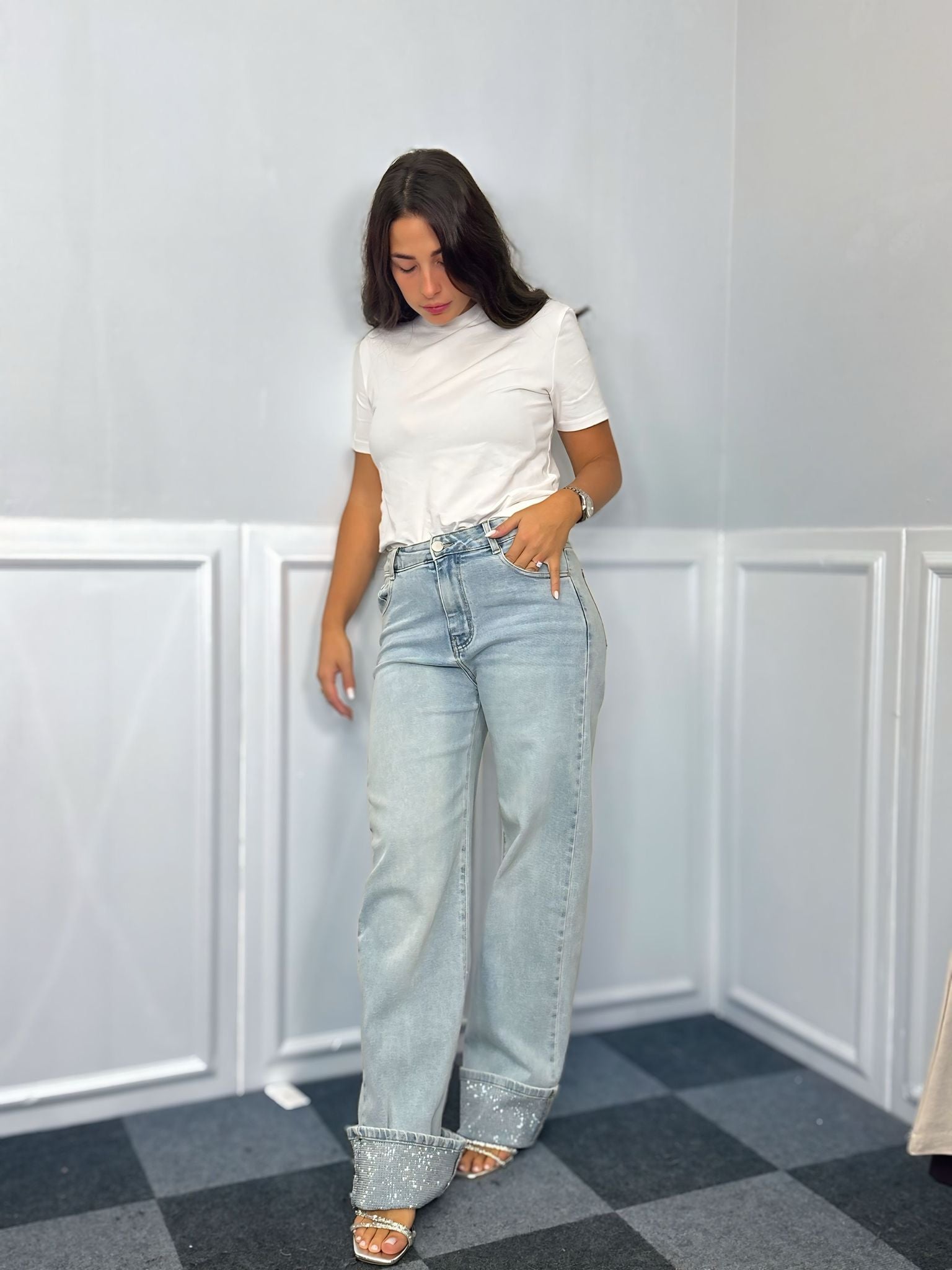 Jeans con risvolto Diamante