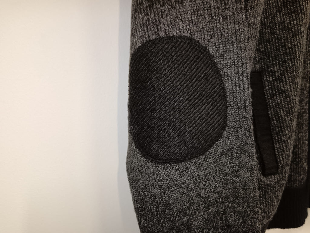 Felpa uomo felpata con zip completa e toppe al gomito