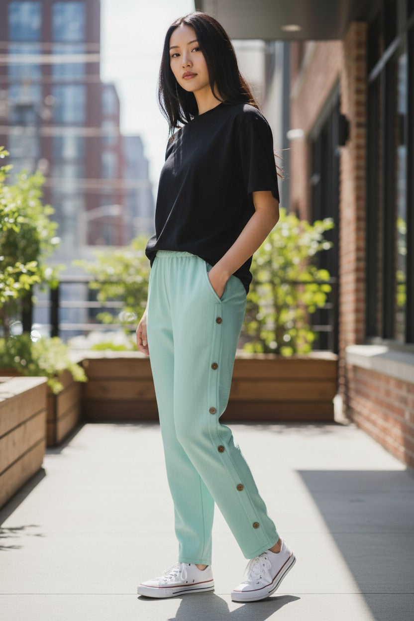 Pantaloni Con Bottoni Laterali