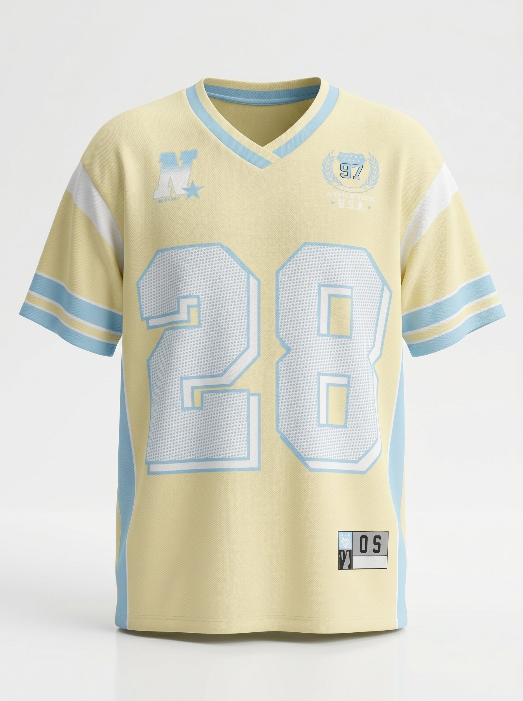 T-Shirt Over Scollo a V con Numero 28 Centrale – Semplice, audace, iconica.