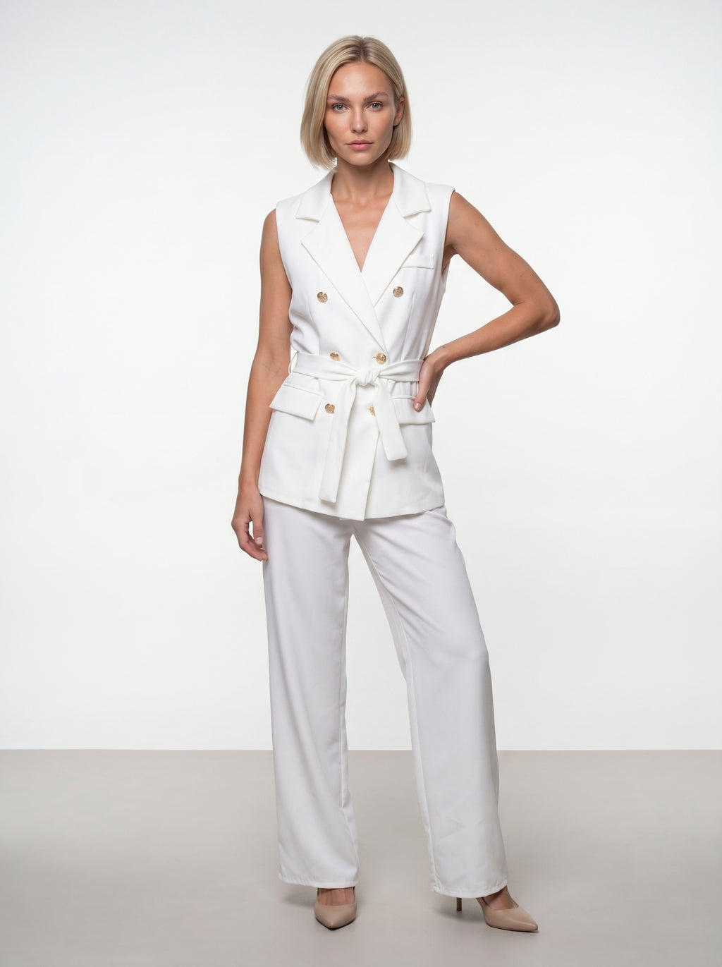 Tailleur Tinta Unita Elegante – Gilet + Pantapalazzo