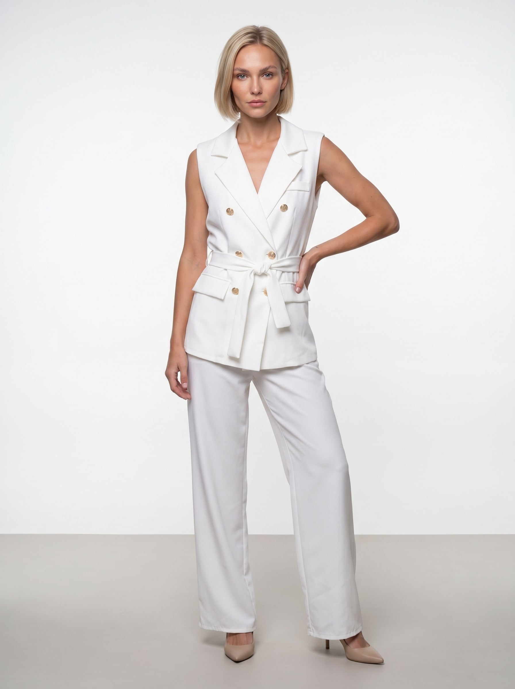 Tailleur Tinta Unita Elegante – Gilet + Pantapalazzo