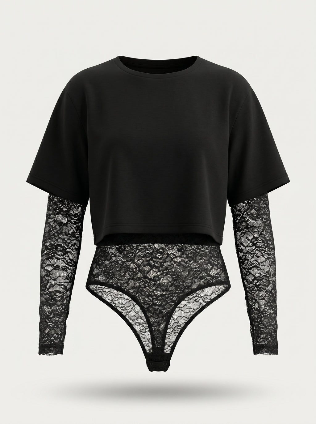 Maglia Crop con Maniche in Pizzo e Body Coordinato: Stile Unico!