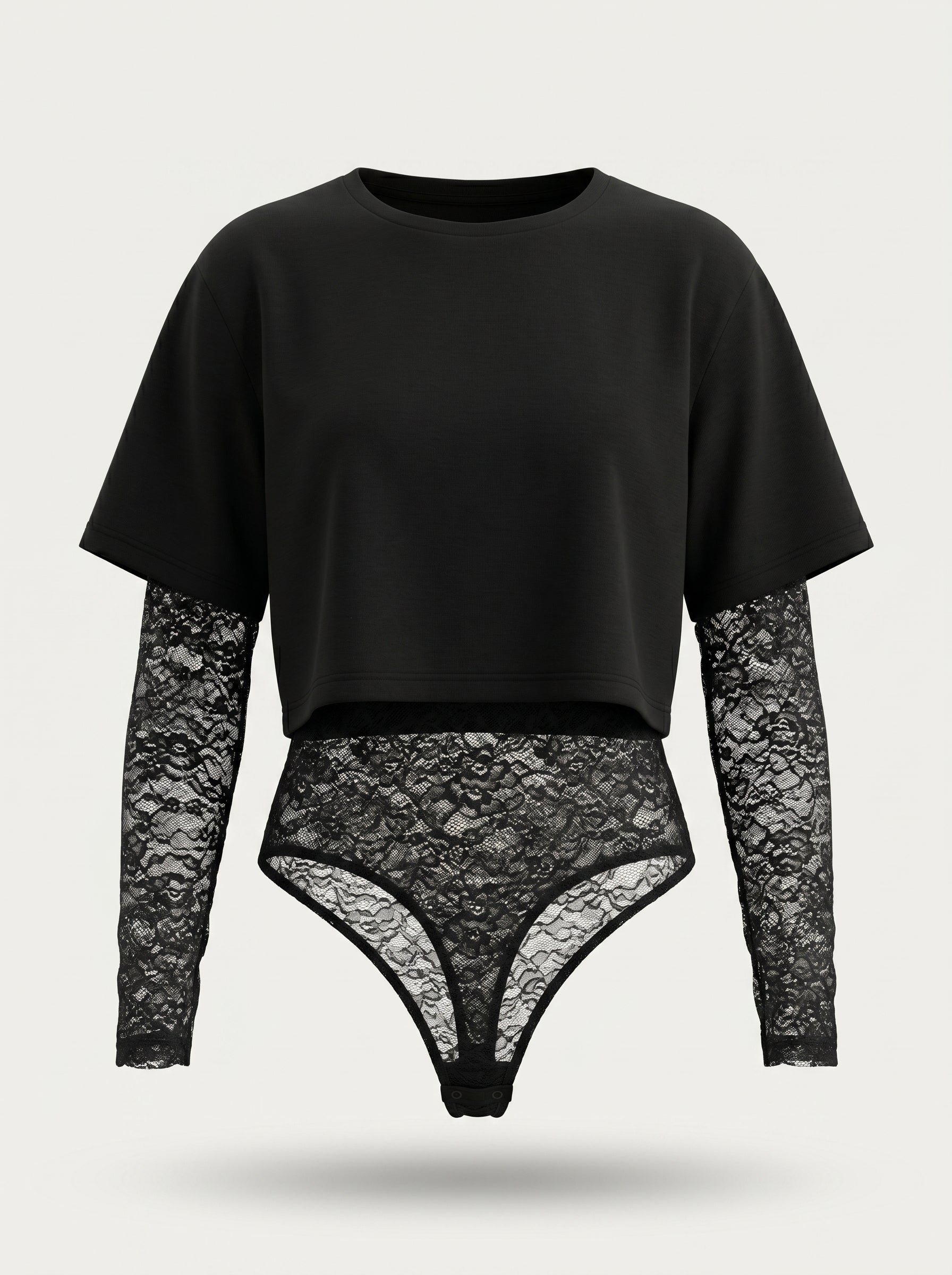 Maglia Crop con Maniche in Pizzo e Body Coordinato: Stile Unico!