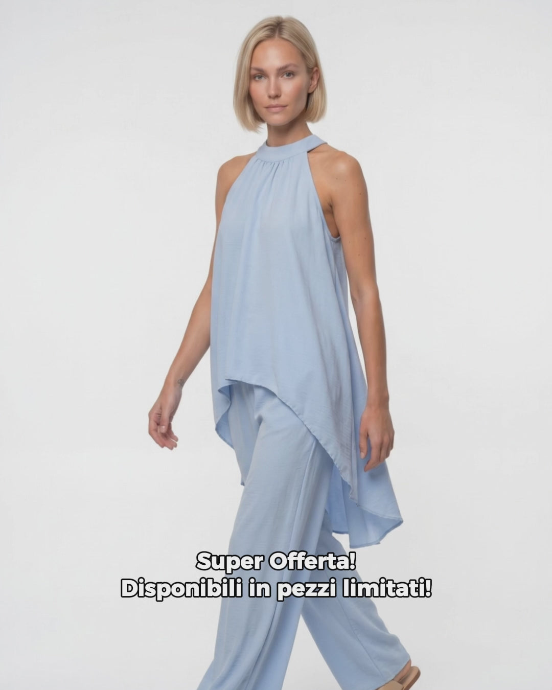 Completo elegante smanicato con fiocco + pantalone palazzo